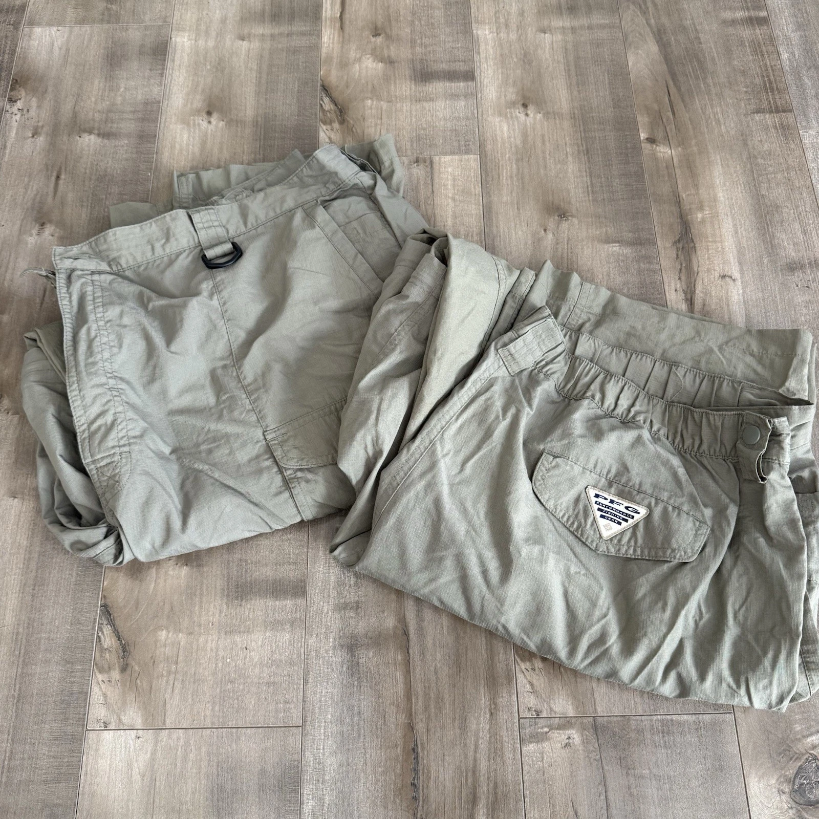 TWO Columbia PFG Ripstop Cargo Pants Convertible Green Khaki 2XT 34L Nylon