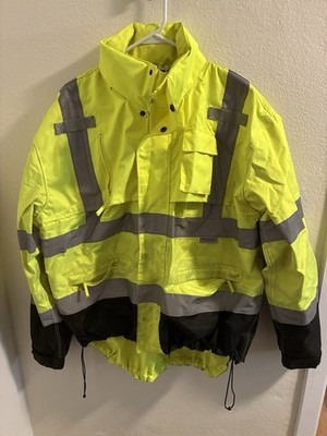 Radwear Neon Green Reflective Safety Bomber Jacket Mens X-Large With Lining