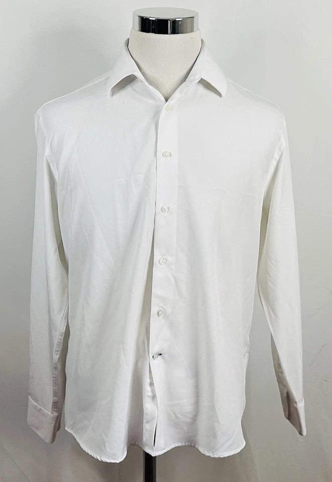 Nautica 15.5 32/33 Classic Fit Dress Shirt All White Button Front 100% Polyester - Image 2 of 4