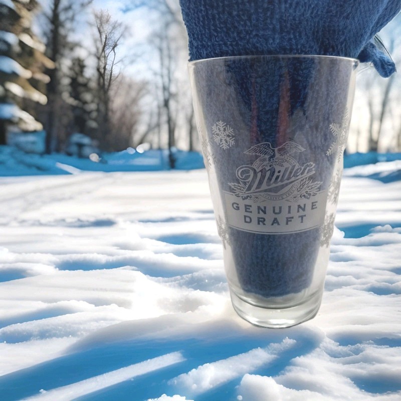 Miller Lite Genuine Draft Beer Winter Beer Glass with Snowflakes