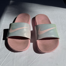 Nike Teens Pink Slide Sandals Logo Slip-On Synthetic Upper US 4