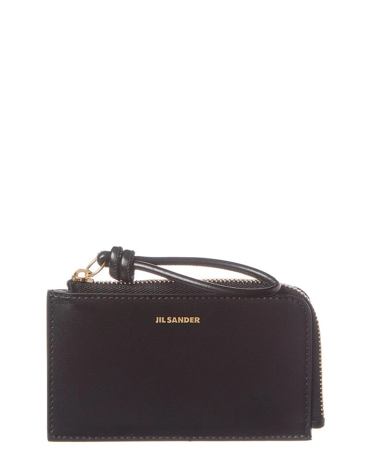 Monedero de cuero negro con logotipo de Jil Sander para mujer