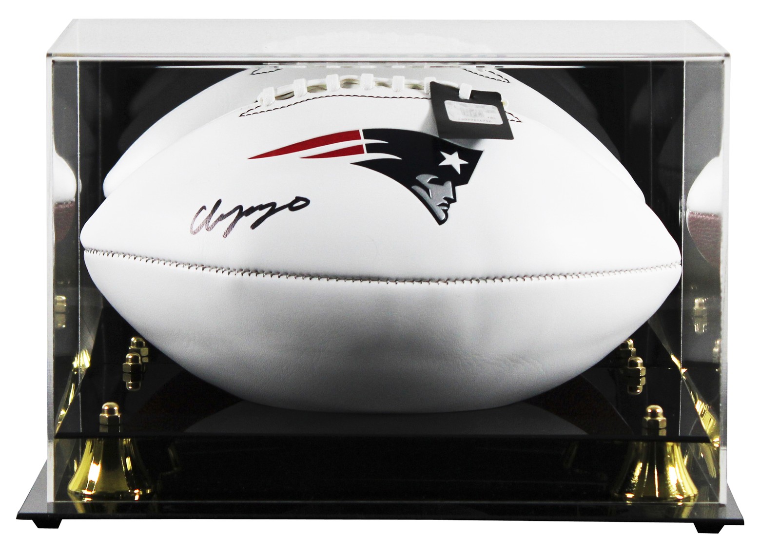 Christian Gonzalez Autographed Signed New England Patriots Patriots White Panel Logo Football W/ Case BAS Wit 2 