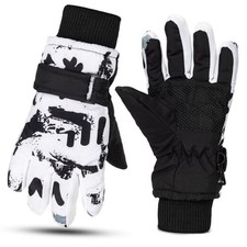 Kids Winter Gloves Boys-Girls Waterproof Ski Snow for 6-9 Years White - Style 1