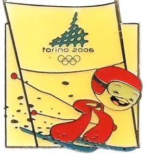 Olympics Torino 2006 Mascot Neve (The Snowball) Skiing Lapel Pin