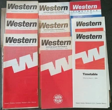 Western Airlines  System  Timetable  - Lot of 9 -  1973 -1985