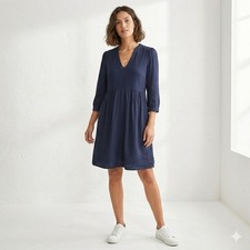 Boden Dress Women’s Babydoll Tunic Midi Fit & Flare V-Neck Navy Blue Size 6