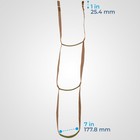 Brown USA-made step aider with two ropes, 7 inches long, 1 inch thick, shown beside a blue measurement grid.