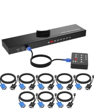 KVM 8 Port Rackmount Switch + 8 KVM Cables + 4 USB Hubs + Wired Desktop Selector