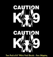 Doberman Pincher Caution K9 Two 6" White Vinyl Decals Car Truck Windows Door