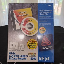 Avery 8931 White CD DVD Label Case Inserts Design Kit Color Ink Jet 30 Sheets