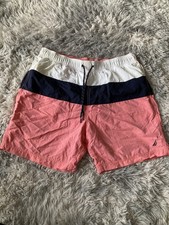 Nautica Men  s Swim Trunks Striped Blue White Pink Size Large With Pockets