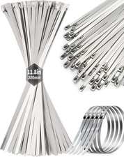 50Pcs Metal Zip Ties 11.8 Inch 304 Stainless Steel Cable Ties, Heavy Duty Lock