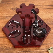 Rosewood 6 Hexagon Cigar Pipe Stand Tobacco Smoking Pipe Rack Holder Display