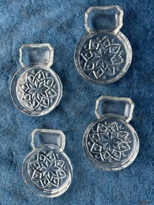 VINTAGE PRESSED GLASS CUP COASTERS (4)  W/SPOON REST/TEA BAG HOLDER