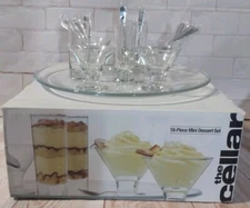 18-PIECE MINI DESSERT SET Glass Table Top Dishes, Spoons By The Cellar NEW
