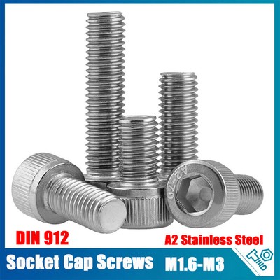 SOCKET CAP SCREWS A2 STAINLESS STEEL ALLEN BOLT HEX HEAD DIN 912 M1.6 M2 M2.5 M3