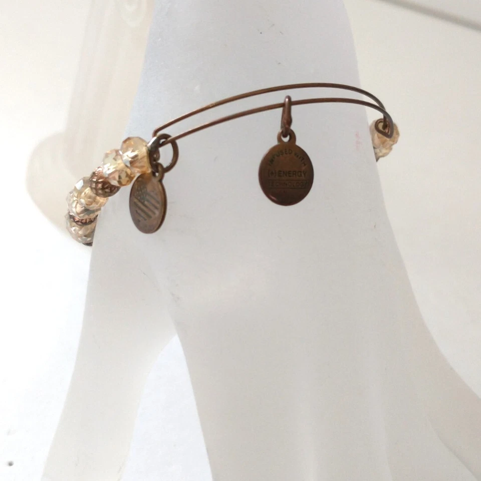 Alex and Ani pulseira de cristal com miçangas pulseira cor âmbar bronze Y2K fada bruxa - Imagem 3 de 4
