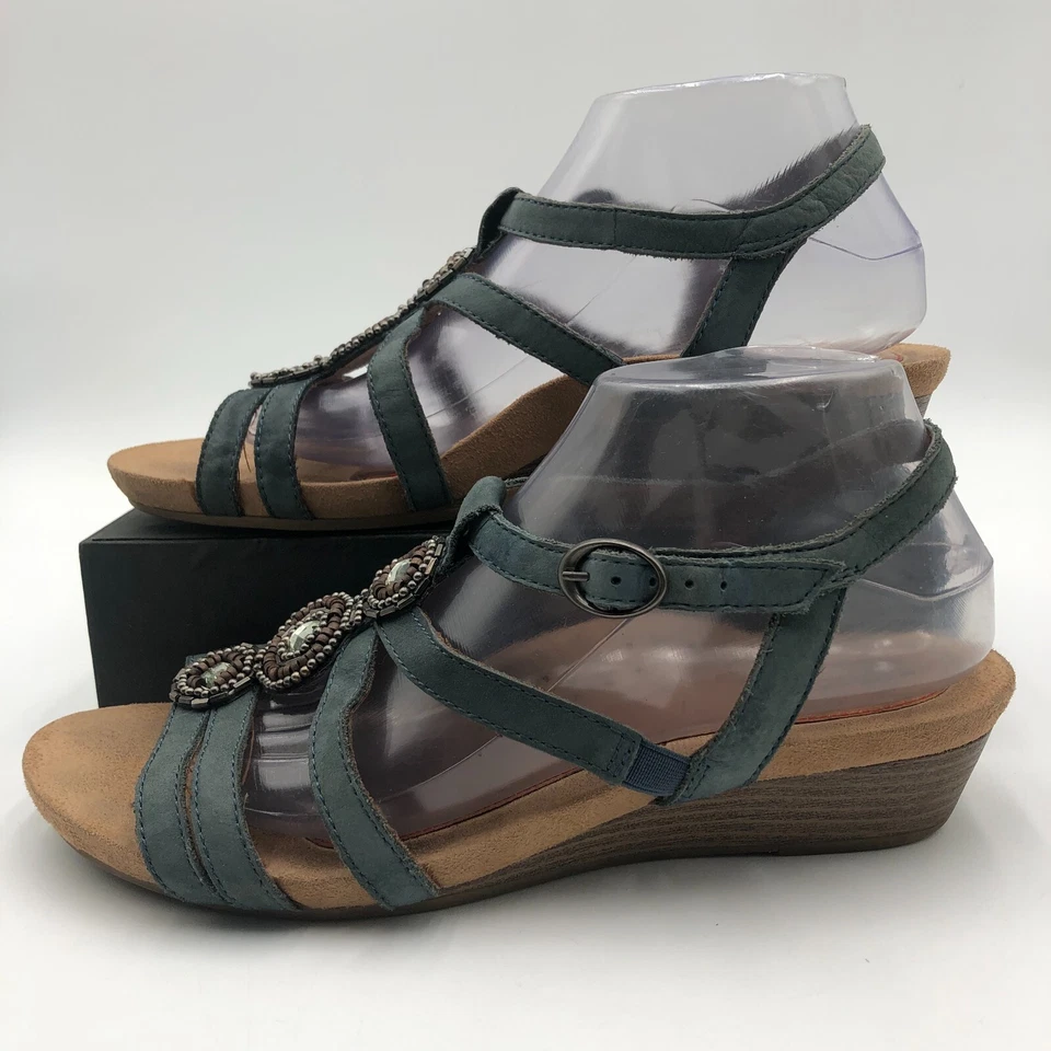 Cobb Hill Wedge Gladiator Sandals Women's Size 10 M Blue Leather Beaded jeweled Foto 3 de 4