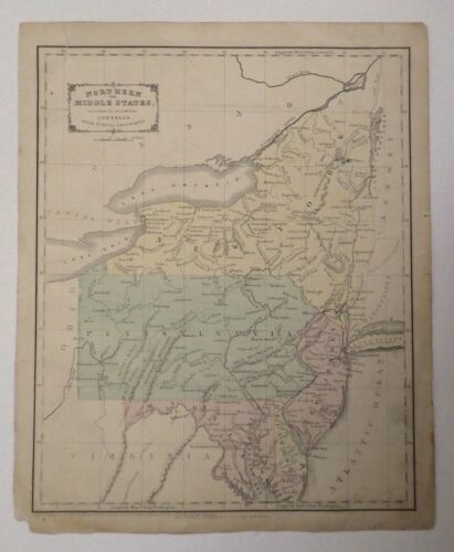 Mapa antiguo escuela de geografía de EE. UU. 1855 Western States Pennsylvania, NY, NJ, Delawa - Imagen 1 de 6