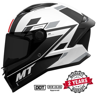 MT STINGER 2 FULL FACE ECE22.06 DOT MOTORCYCLE HELMET ZIVZE BLACK WHITE