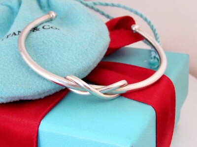 Tiffany & Co Silber Infinity Manschette Armband 7 Zoll kleine Handgelenkbox Etui Verpackung