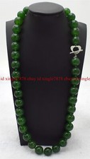 Genuine 12mm Natural Dark Green Jade Round Gemstone Beads Necklace 16-28"
