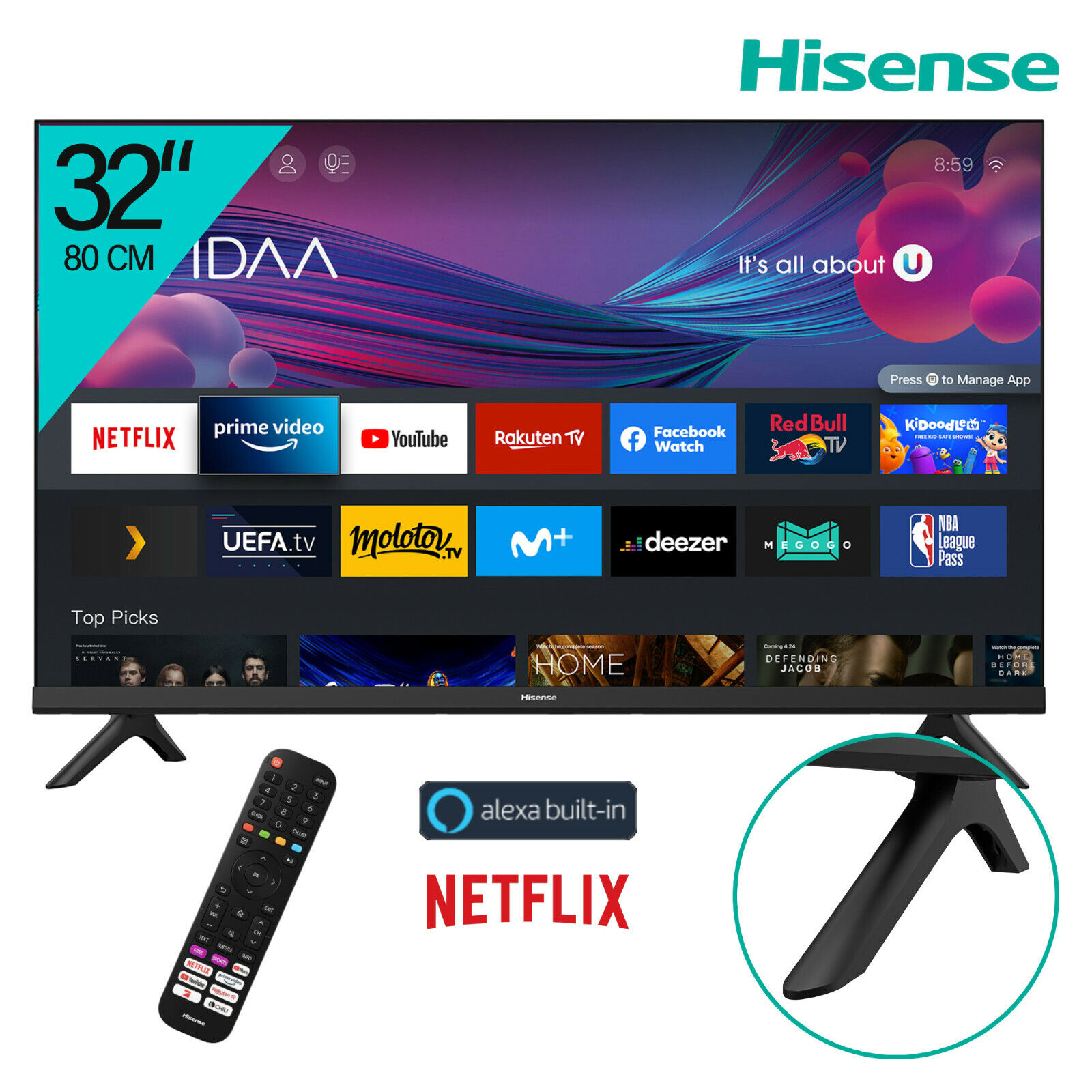 Fernseher TV HD Ready 1366768 32 Zoll DLED Hisense 32A4DG