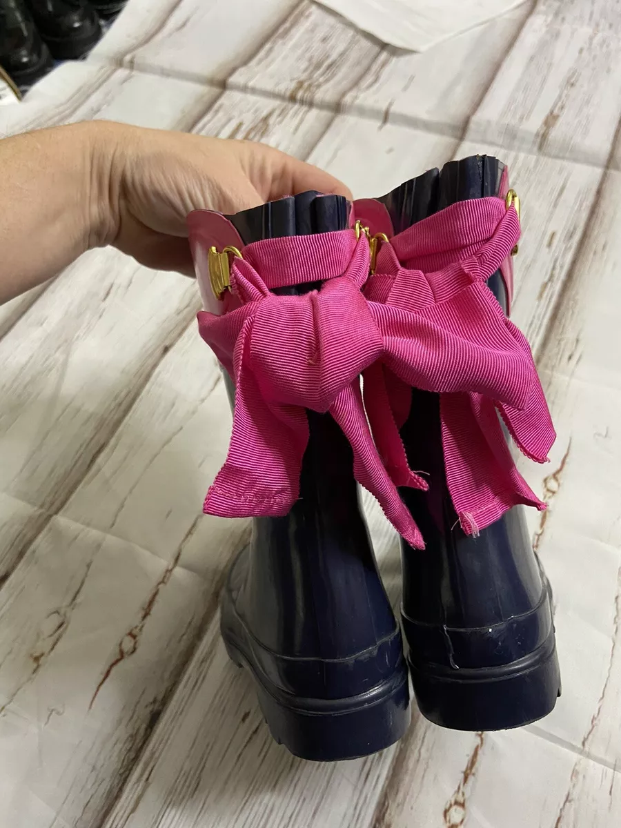 Joules Toddler 11 Girls Rain Boot Navy Blue Pink Bow Welly Evedon