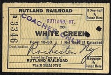 Rutland Railroad Ticket / Stub White Creek Rocester, NY 1953 #3346