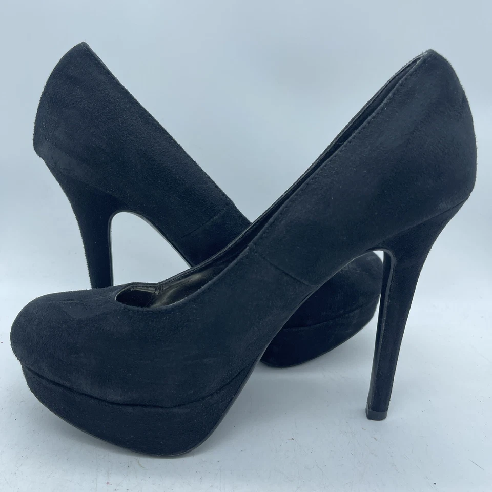 Tacones sin cordones de plataforma vintage Brash Y2K de gamuza negra para mujer talla 9W Foto 4 de 4