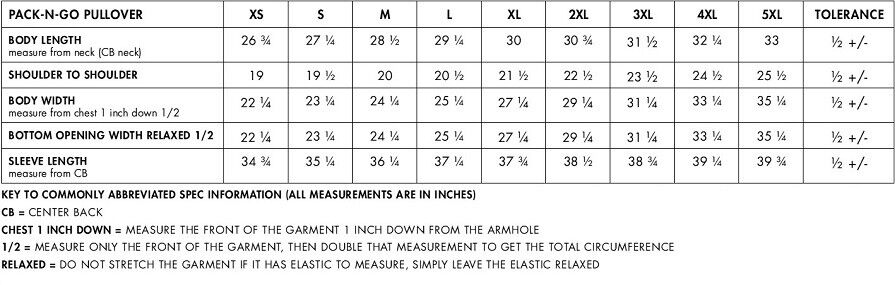 Softex Shirt Size Chart