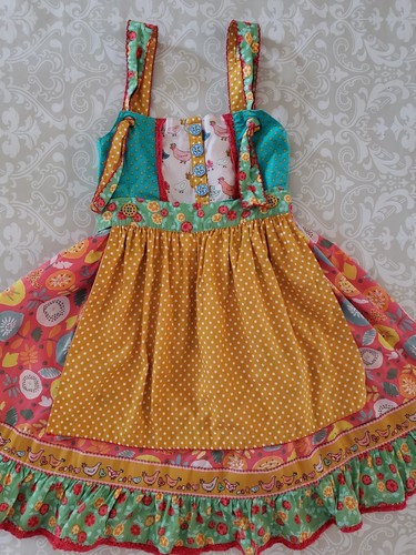 Matilda Jane 8 Girl To The Birds Knot Apron Dress Chicken Farm - Picture 4 of 10