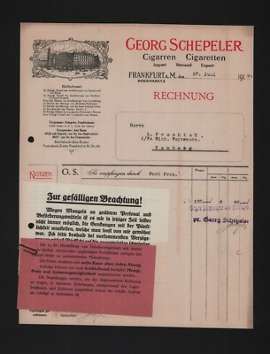 FRANKFURT/M., Rechnung 1917, Georg Schepeler Zigarren Zigaretten