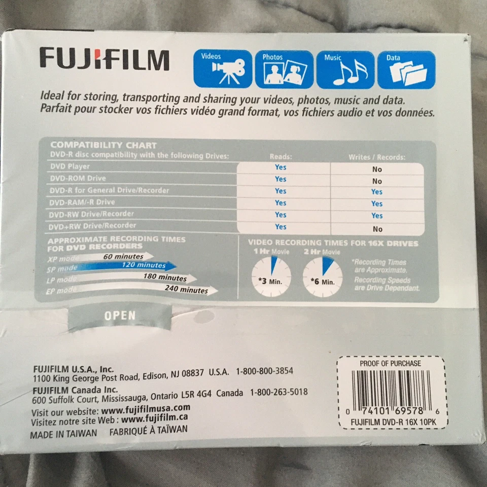 10 Discs NWT Fujifilm DVD-R 1.4 GB / 120 1x - 16x, For Drives & Recorders - Image 2 of 4