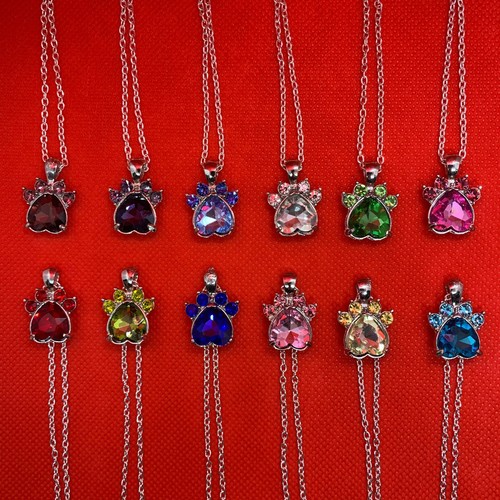 Heart Paw Charm Silver Pendant Necklace 