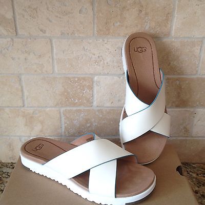 UGG KARI WHITE LEATHER SLIDE IMPRINT SANDALS SIZE US 5.5 WOMENS 1015822 | eBay