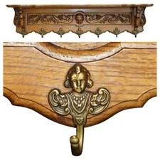 ANTIQUE DUTCH FINE CHERUB CARVED OAK COAT HAT SCARF WALL RACK HANGER ROYAL HOOKS