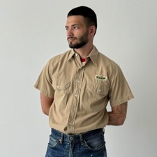 40s Military Antique WW2 US Army Summer Short Sleeve Button Shirt Beige Size M