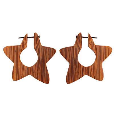 Stern Bio Kokos Holz Ohrringe mit Stabpfosten Tribal Creolen Boho Tropfen