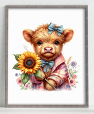 Cow Wall Art Print, Cow With Pink Coat Farmhouse Wall Decor, Home Decor 105
