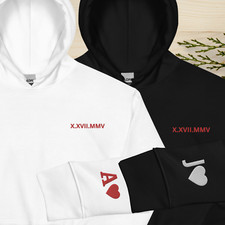 Roman Numeral Embroidered Anniversary Date Matching Hoodie,custom couple hoodies