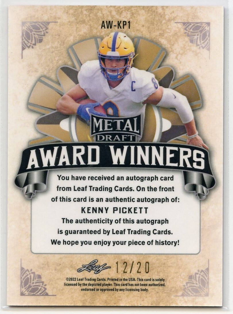 2022 Leaf Metal Draft KENNY PICKETT Pink Prismatic Award Winner Auto RC