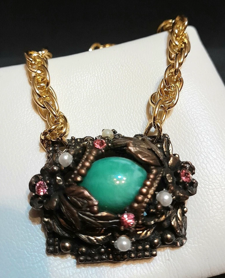 BELLISSIMA COLLANA ART-DECO' '20 OPALE,RUBINI,PERLE,ORO GIALLO/ARGENTO-BRONZATO! - Immagine 2 di 4