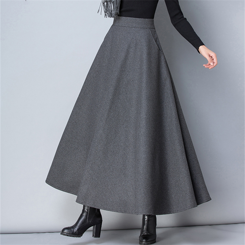 Women Faux Wool Skirt Tartan A-line Pleated Warm Half Dress