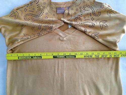 CHICO'S Women's 1 S/M Top Tunic Super Soft Faux Suede Lazer Cut Out Work Stretch - Picture 8 of 10
