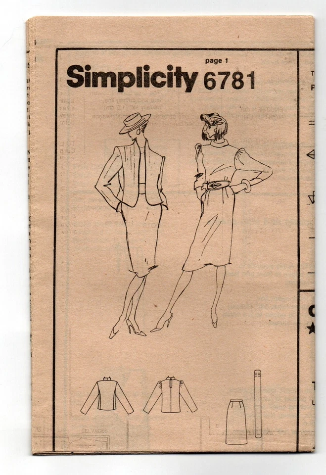 VTG 1985 SIMPLICITY SEWING PATTERN 6781 UNCUT, MISSES SZ 16, 18, 20 SUIT, BLOUSE - Image 3 of 3