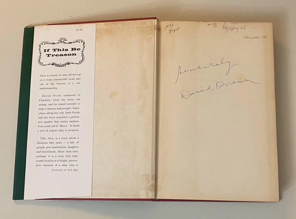 If This Be Treason Town & Times, Charlotte North Carolina 1st Edition - Signed Foto 2 de 4
