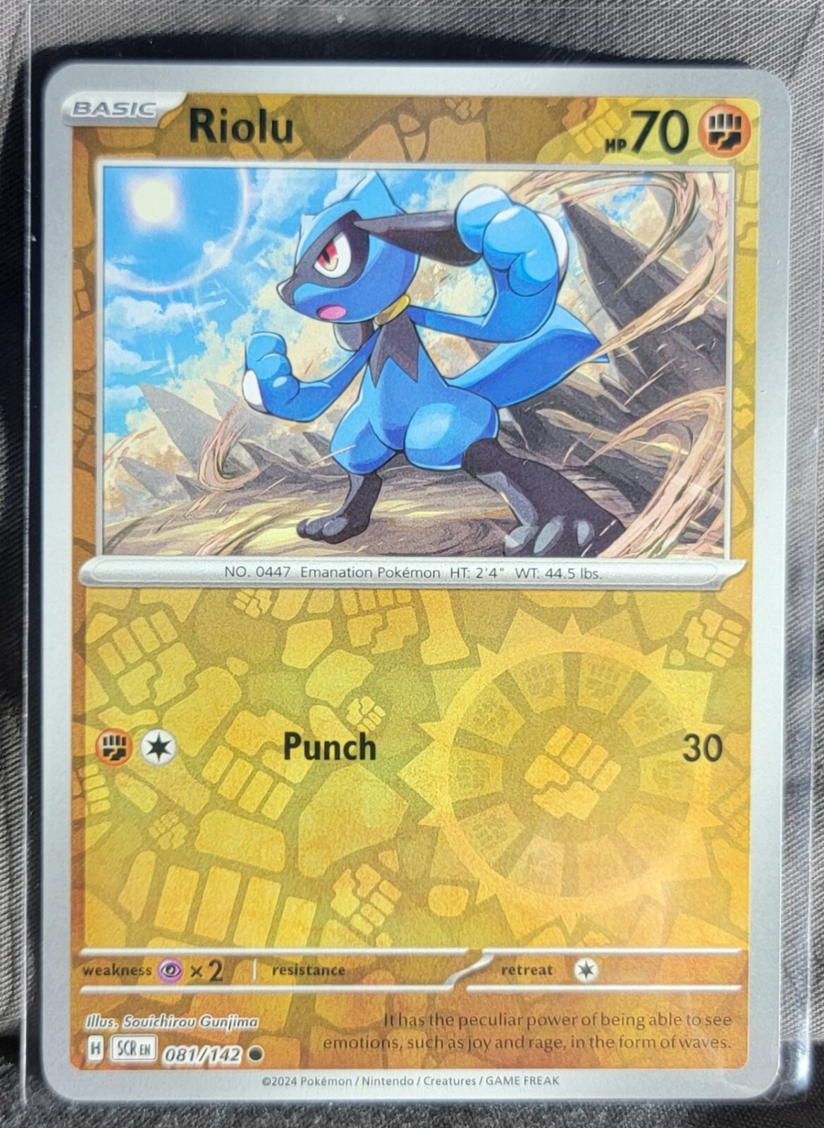 Pokemon TCG Card Riolu | 081/142 S&V Stellar Crown Common Reverse Holo NM