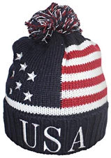 Best Winter Hats American Flag Beanie Embroidered USA Centurion Font W/Pom Pom